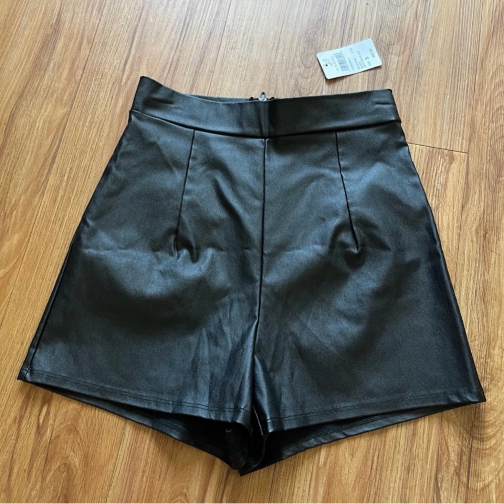 Windsor High Waist Black Faux Leather Shorts